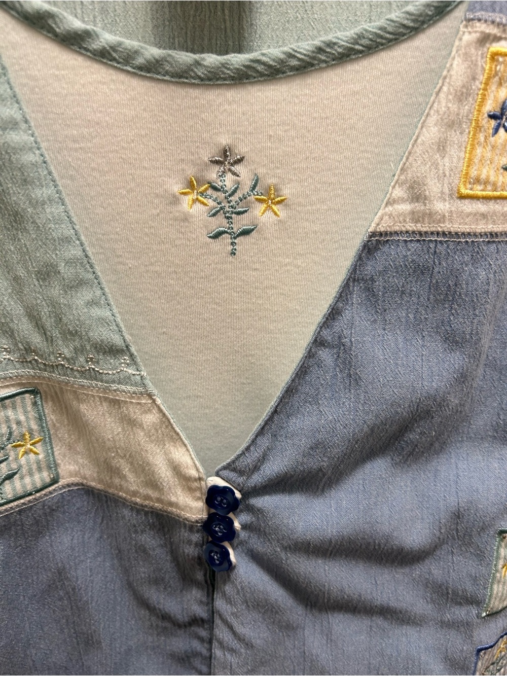 Alfred Dunner Pastel Patchwork Button-Front Top - Picture 6 of 9